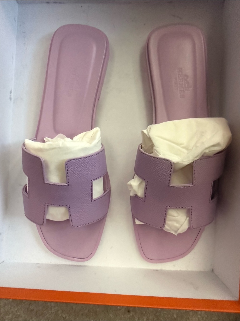 Hermes Lavender Leather Oran Slide Sandals - Women
